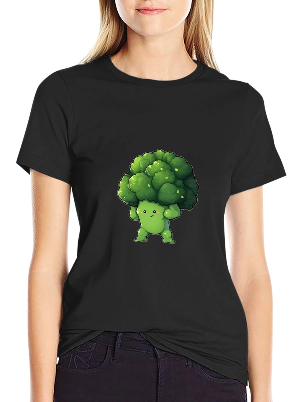 Broccoli Cartoon Graphic Tee - Black