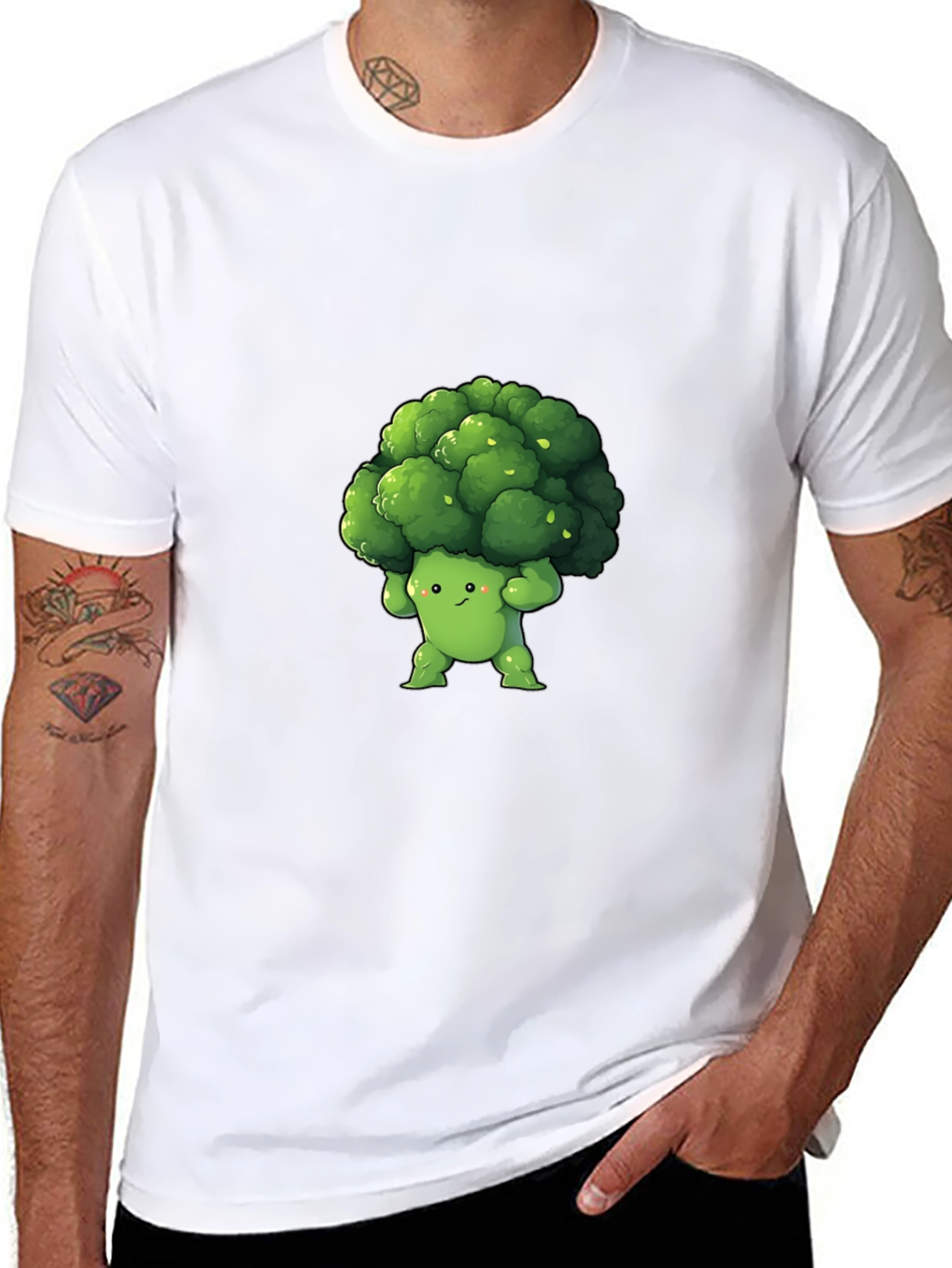 Broccoli Cartoon Graphic Tee - Black