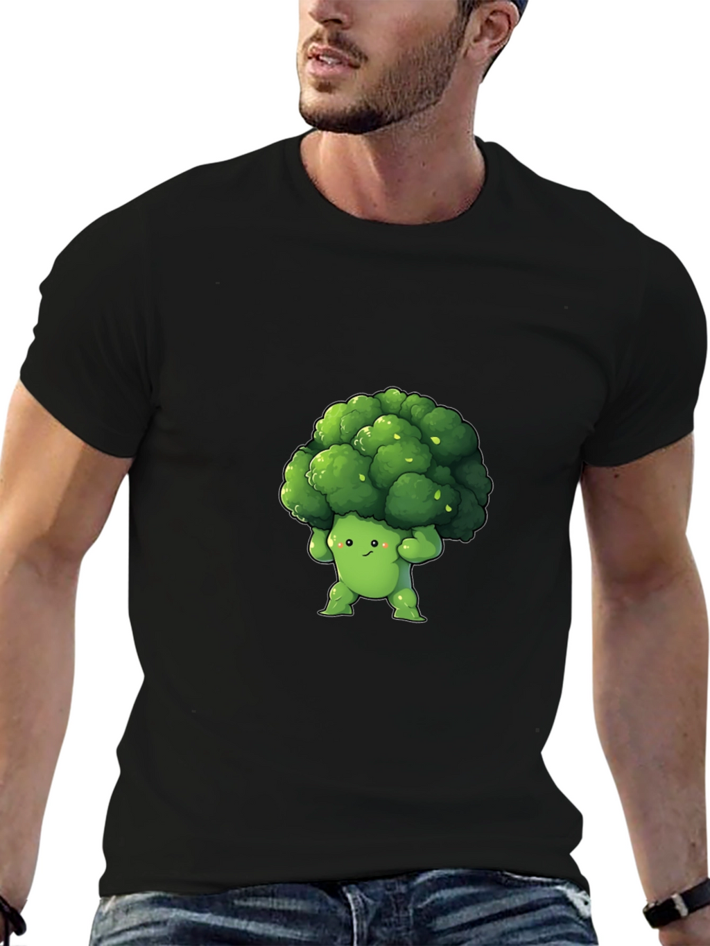 Broccoli Cartoon Graphic Tee - Black