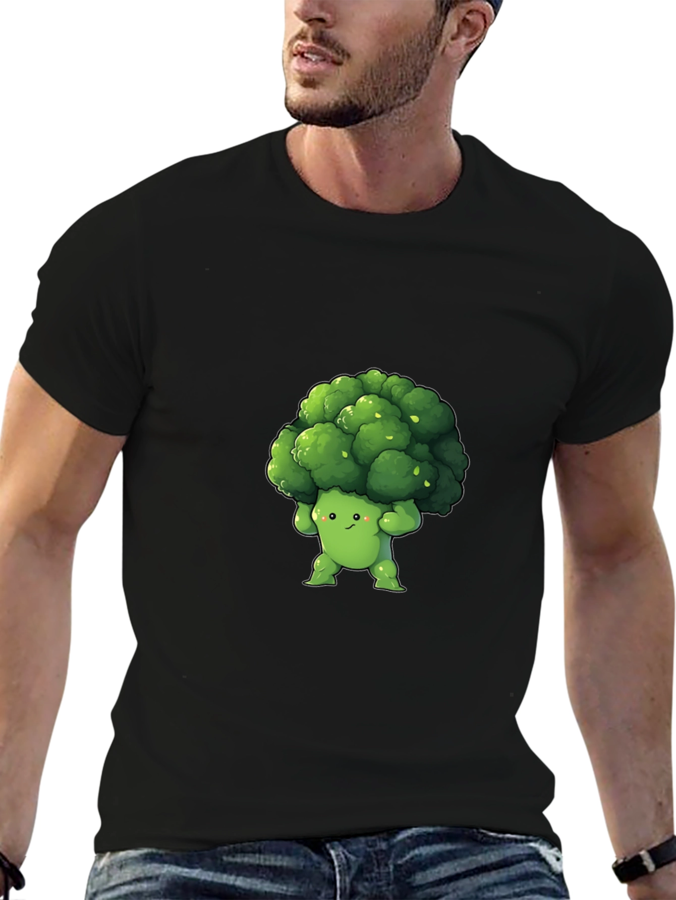 Broccoli Cartoon Graphic Tee - Black