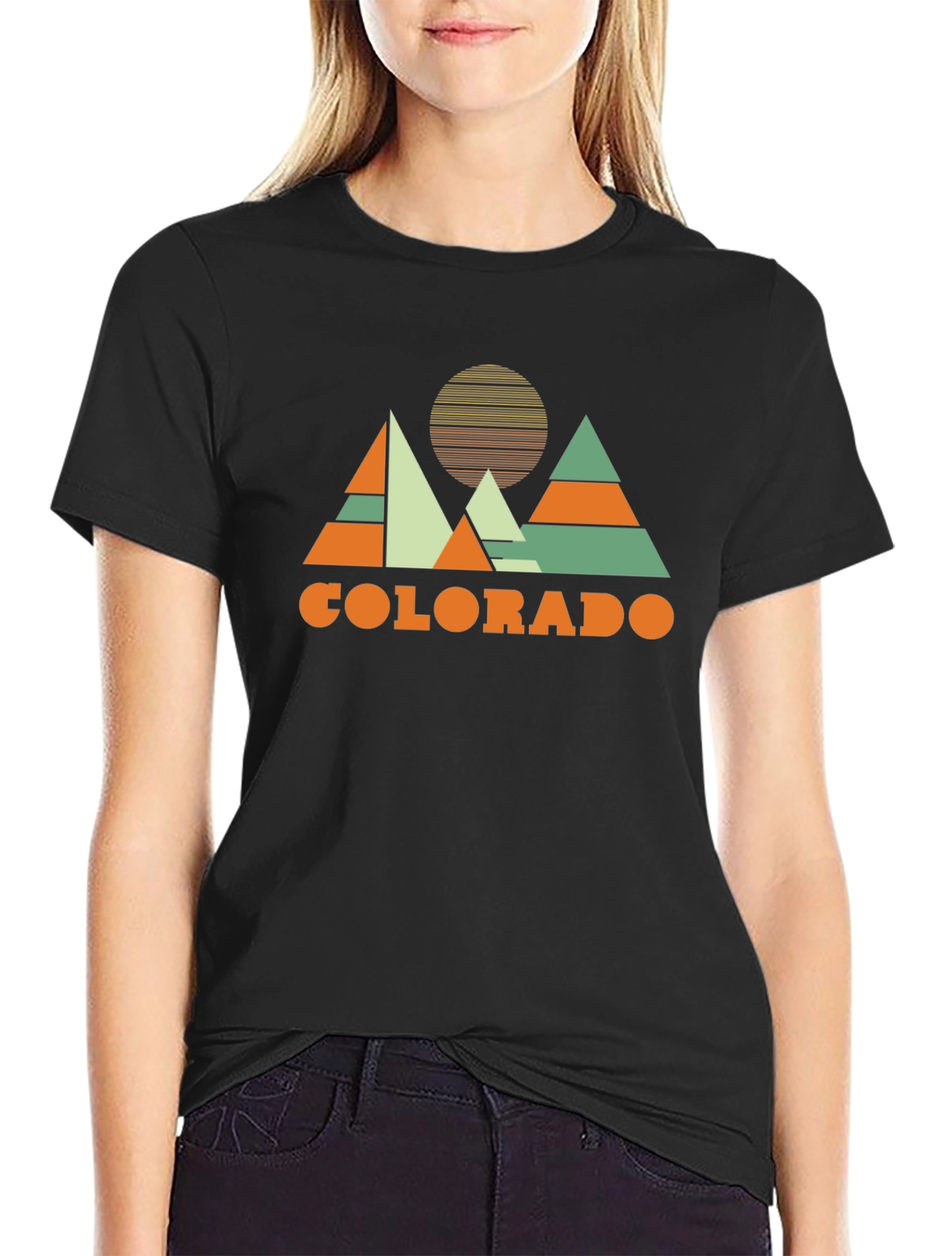 Colorado Mountain Graphic T-Shirt Retro Design Black Cotton Tee