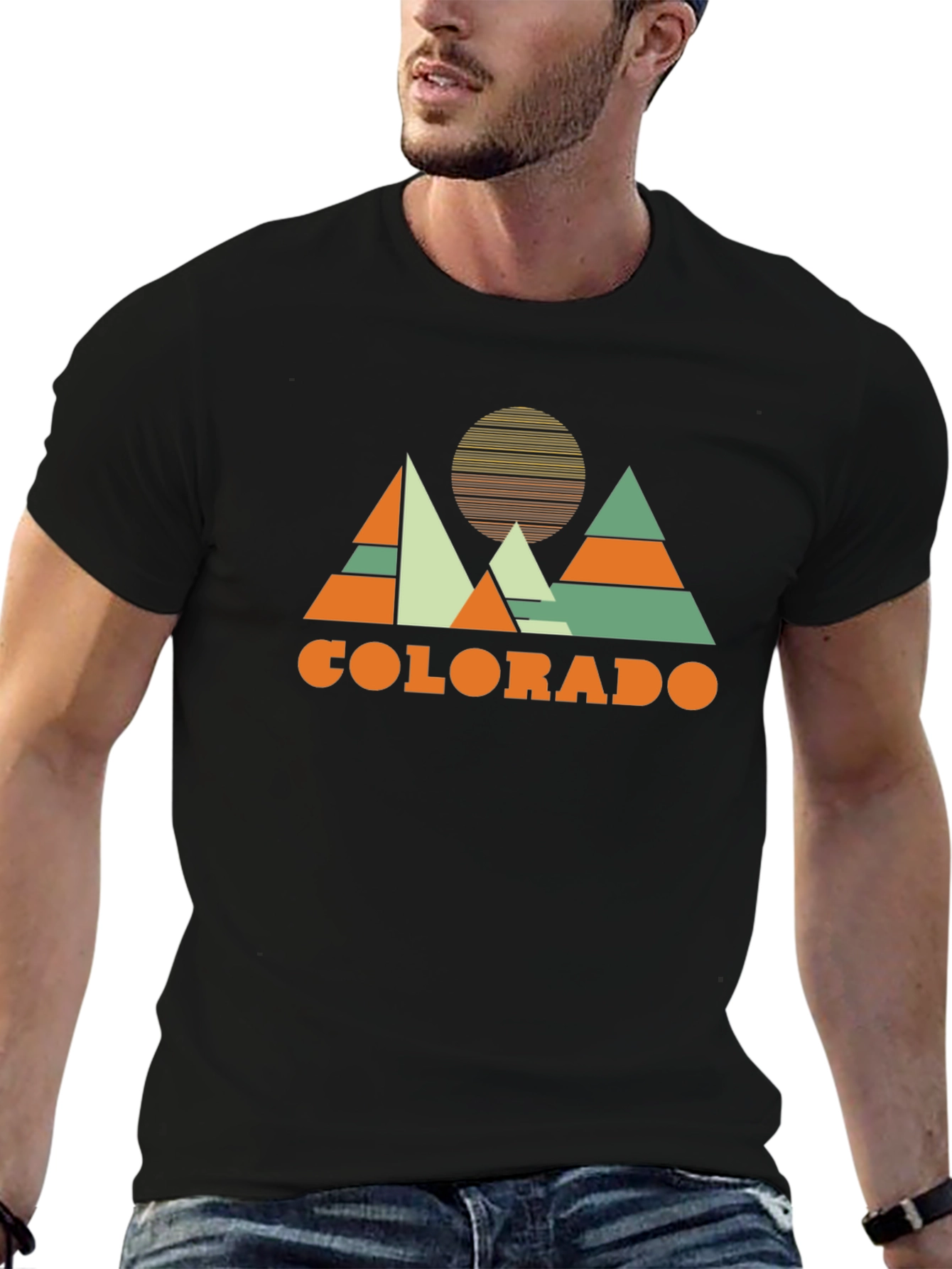 Colorado Mountain Graphic T-Shirt Retro Design Black Cotton Tee