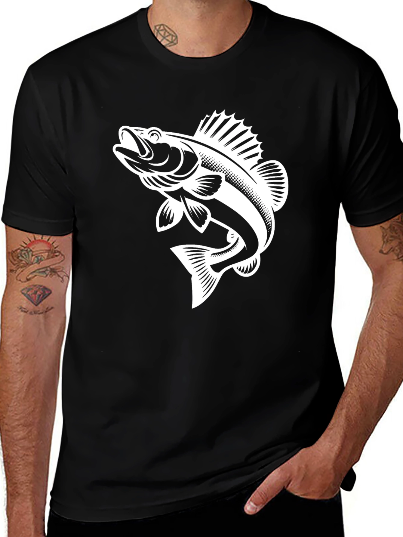 Black Fishing T-Shirt - Bass Graphic Tee