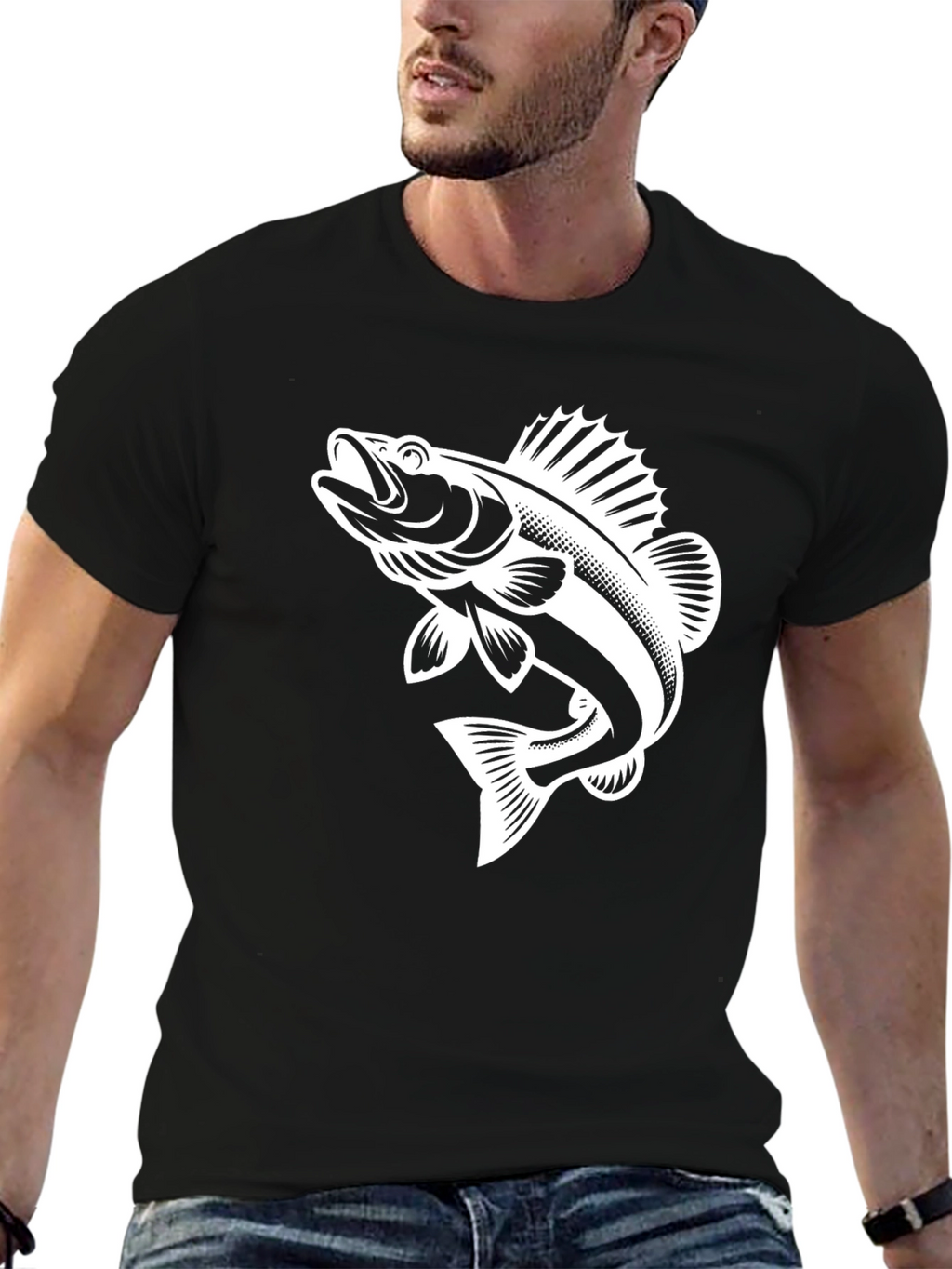 Black Fishing T-Shirt - Bass Graphic Tee
