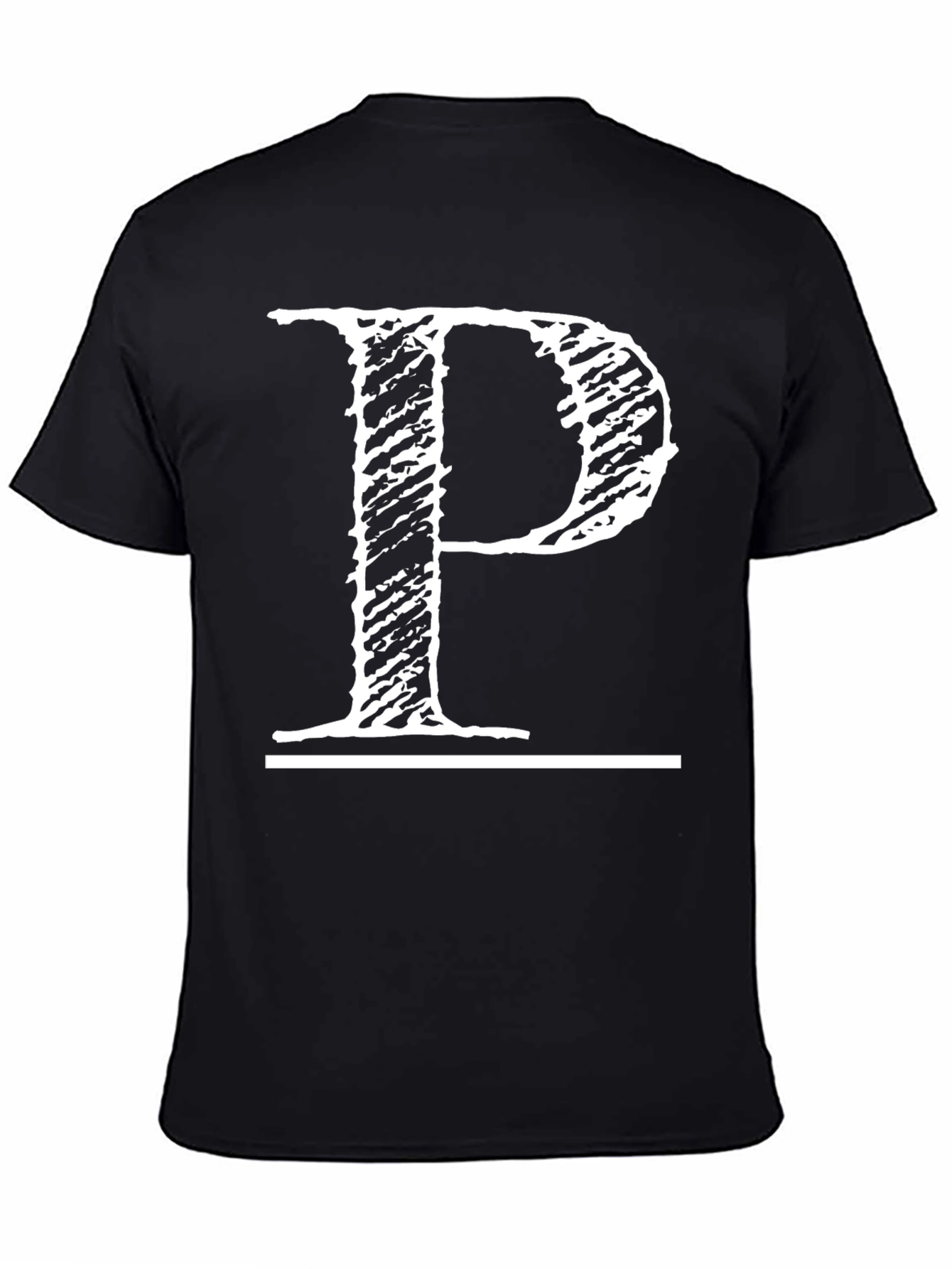 Black T-Shirt with Distressed White Letter P Design