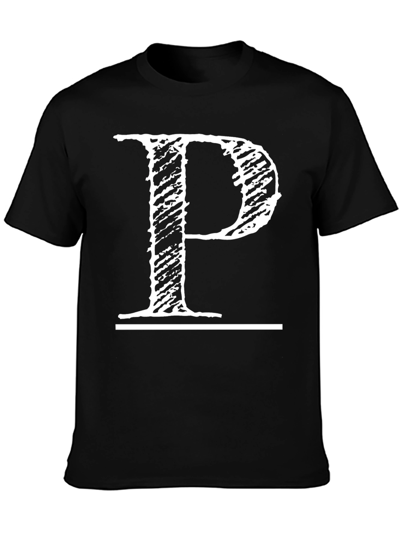 Black T-Shirt with Distressed White Letter P Design