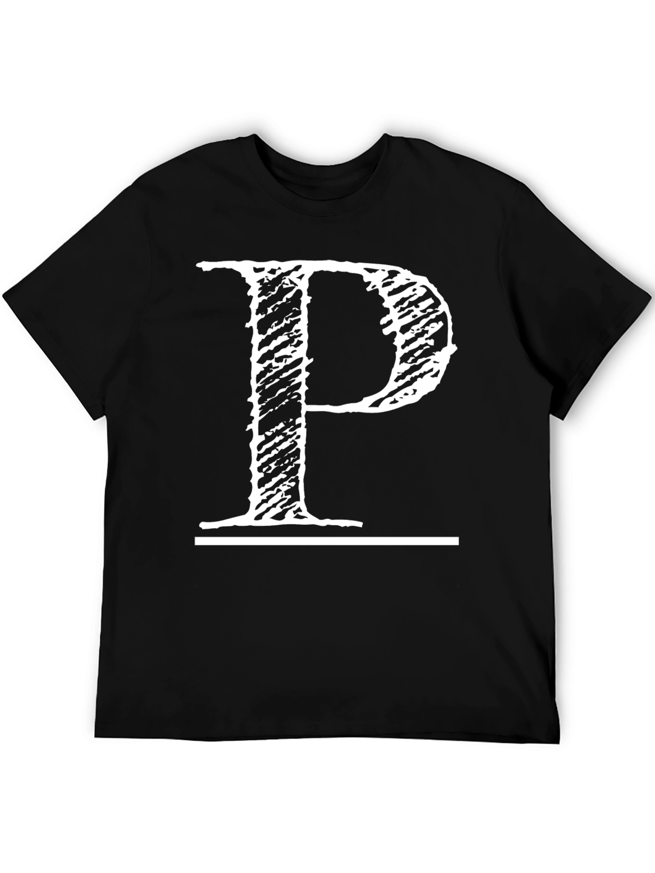 Black T-Shirt with Distressed White Letter P Design