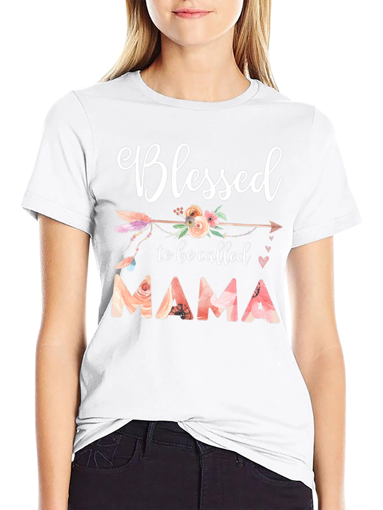 Blessed Mama T-Shirt - Floral Design