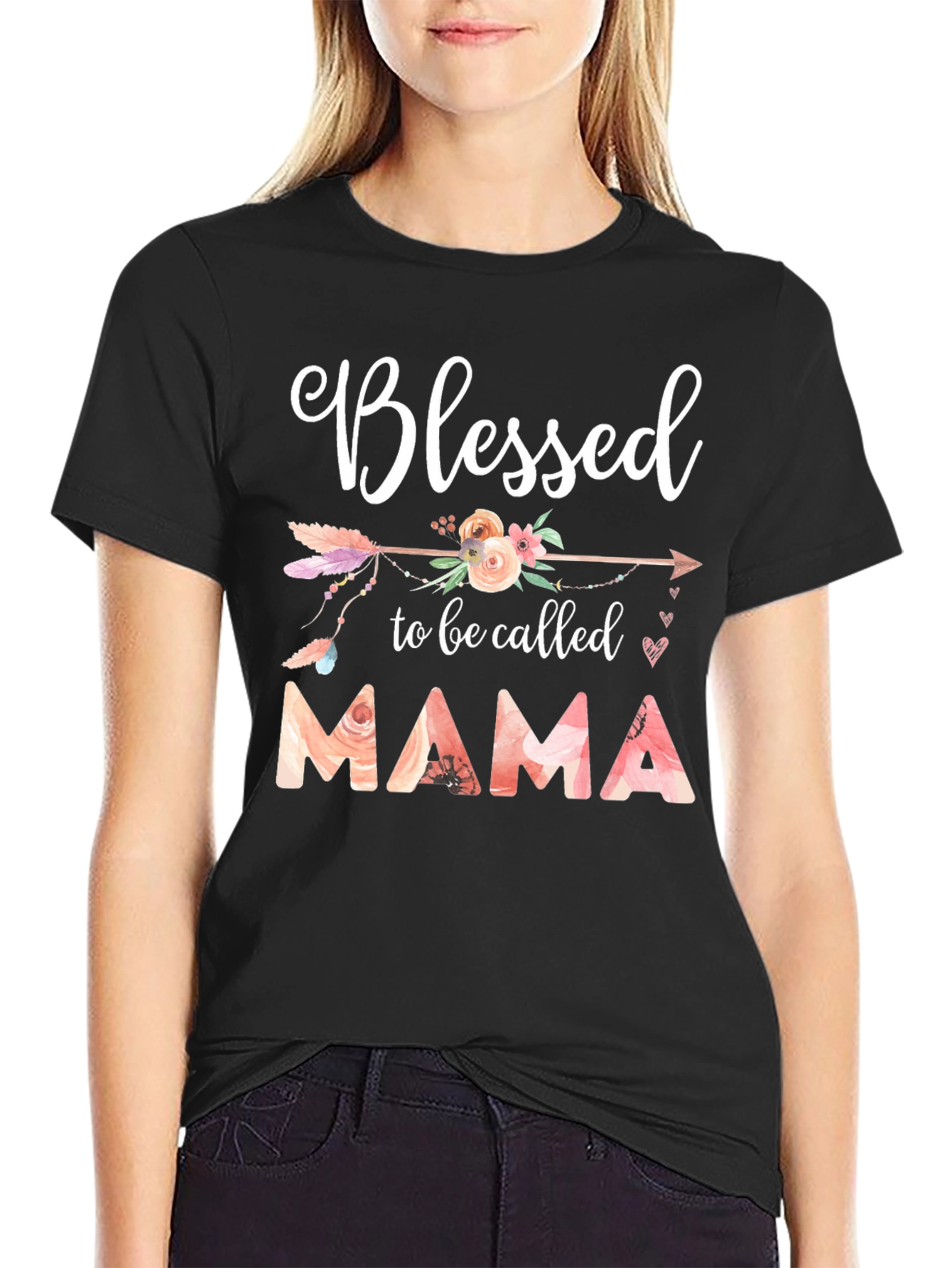 Blessed Mama T-Shirt - Floral Design