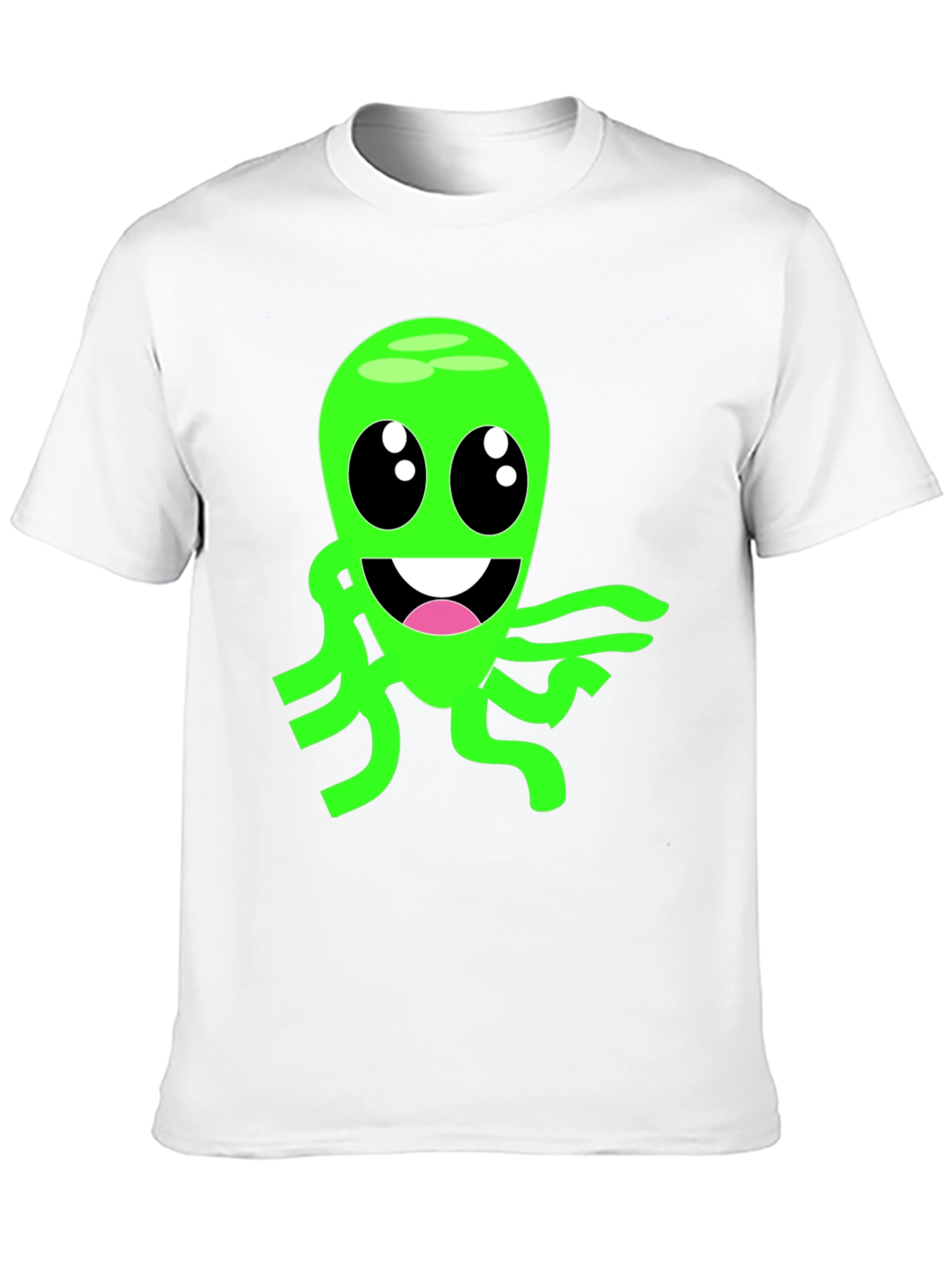Cartoon Alien Graphic Tee - Black Cotton Blend T-Shirt