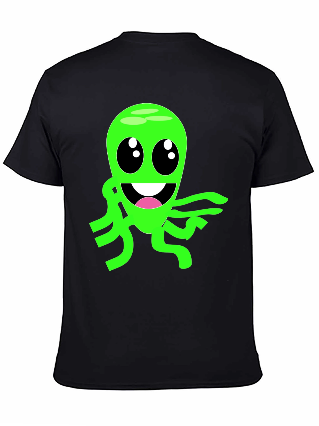 Cartoon Alien Graphic Tee - Black Cotton Blend T-Shirt