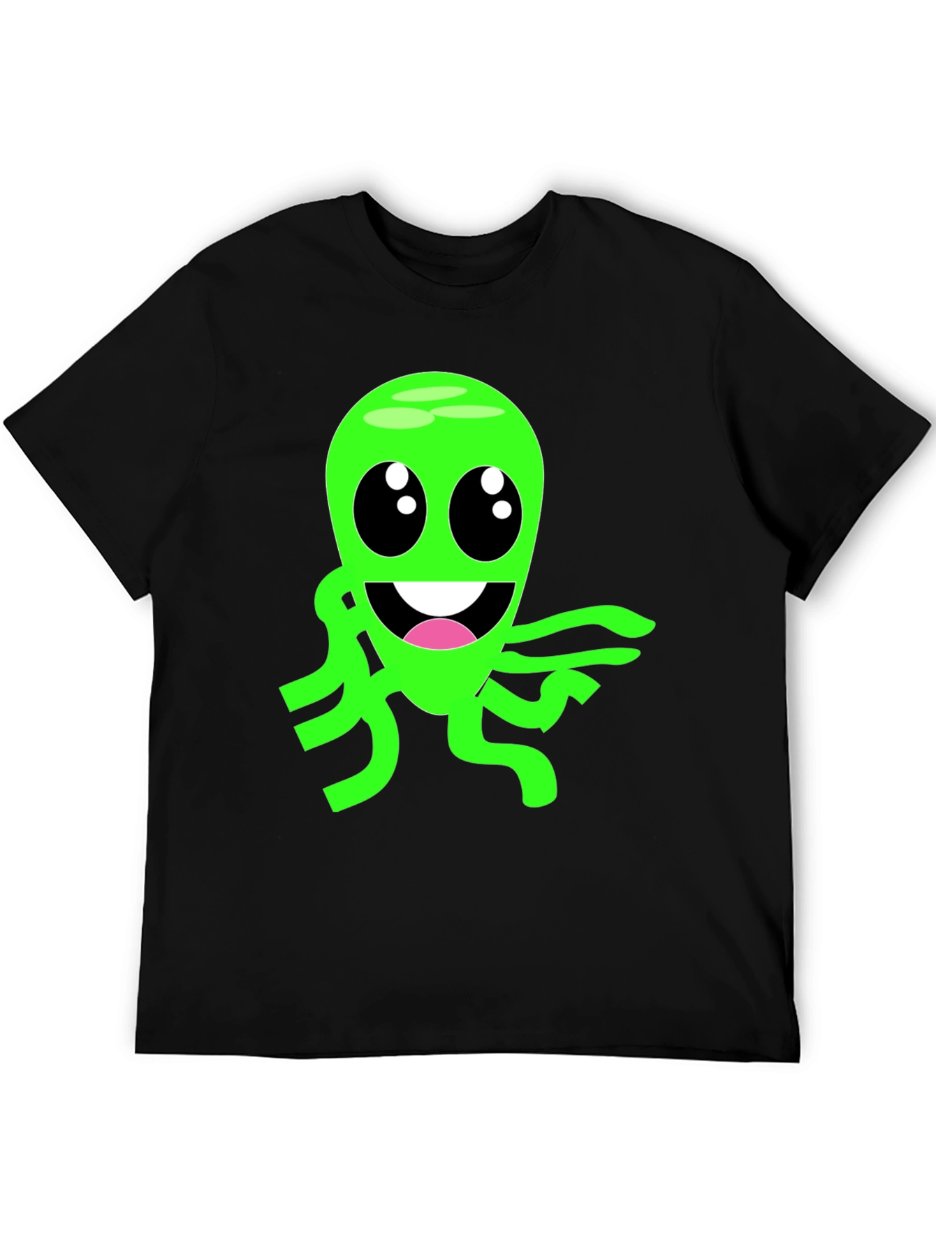 Cartoon Alien Graphic Tee - Black Cotton Blend T-Shirt