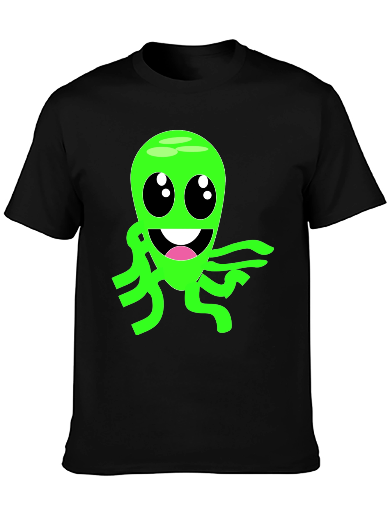 Cartoon Alien Graphic Tee - Black Cotton Blend T-Shirt