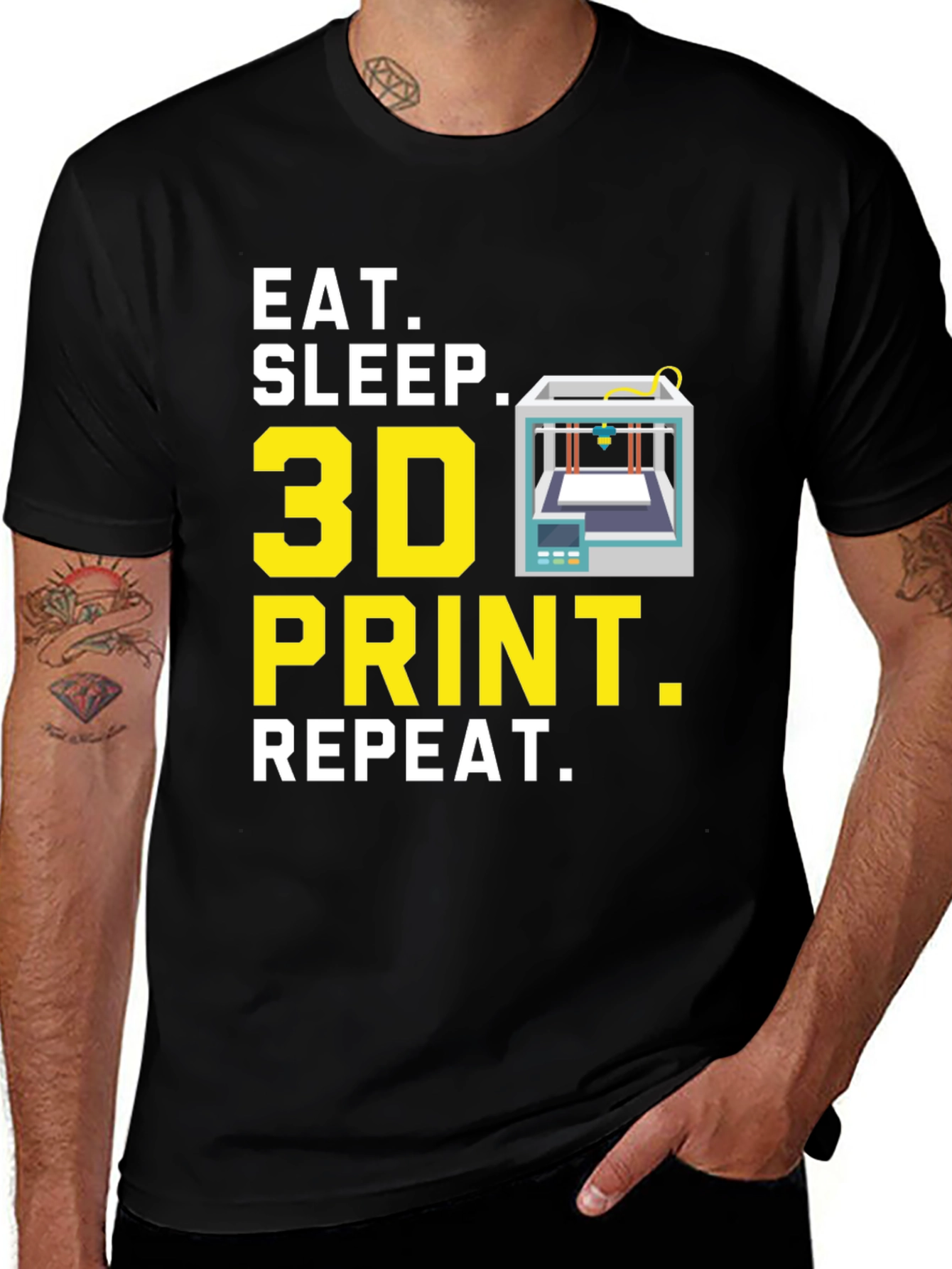 Eat Sleep 3D Print Repeat Black Graphic Tee