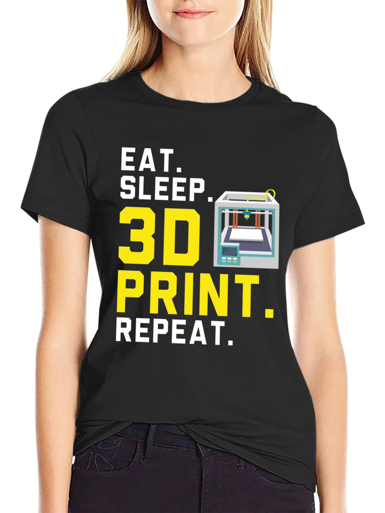 Eat Sleep 3D Print Repeat Black Graphic Tee