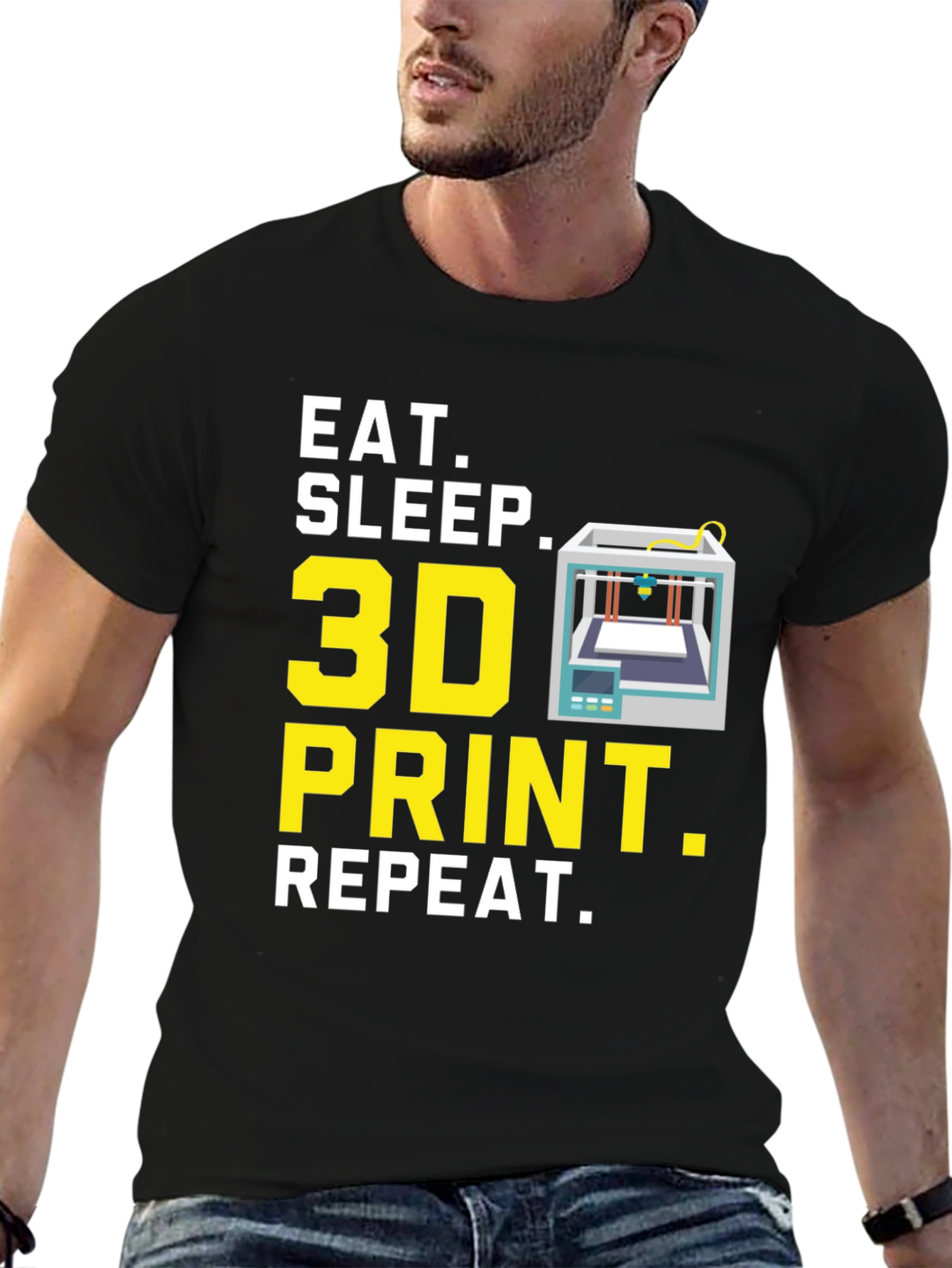 Eat Sleep 3D Print Repeat Black Graphic Tee