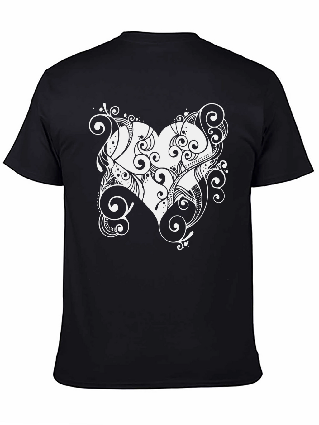 Stylish Black Tee with Heart Swirl Design