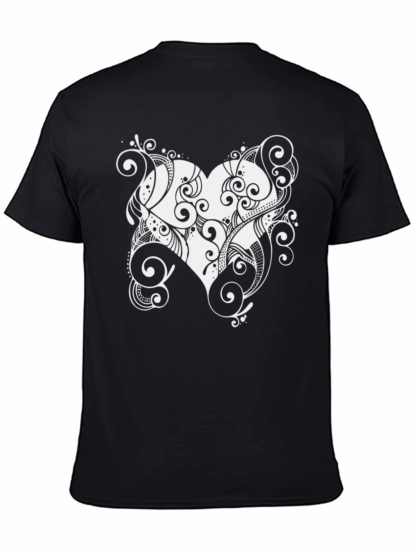 Stylish Black Tee with Heart Swirl Design