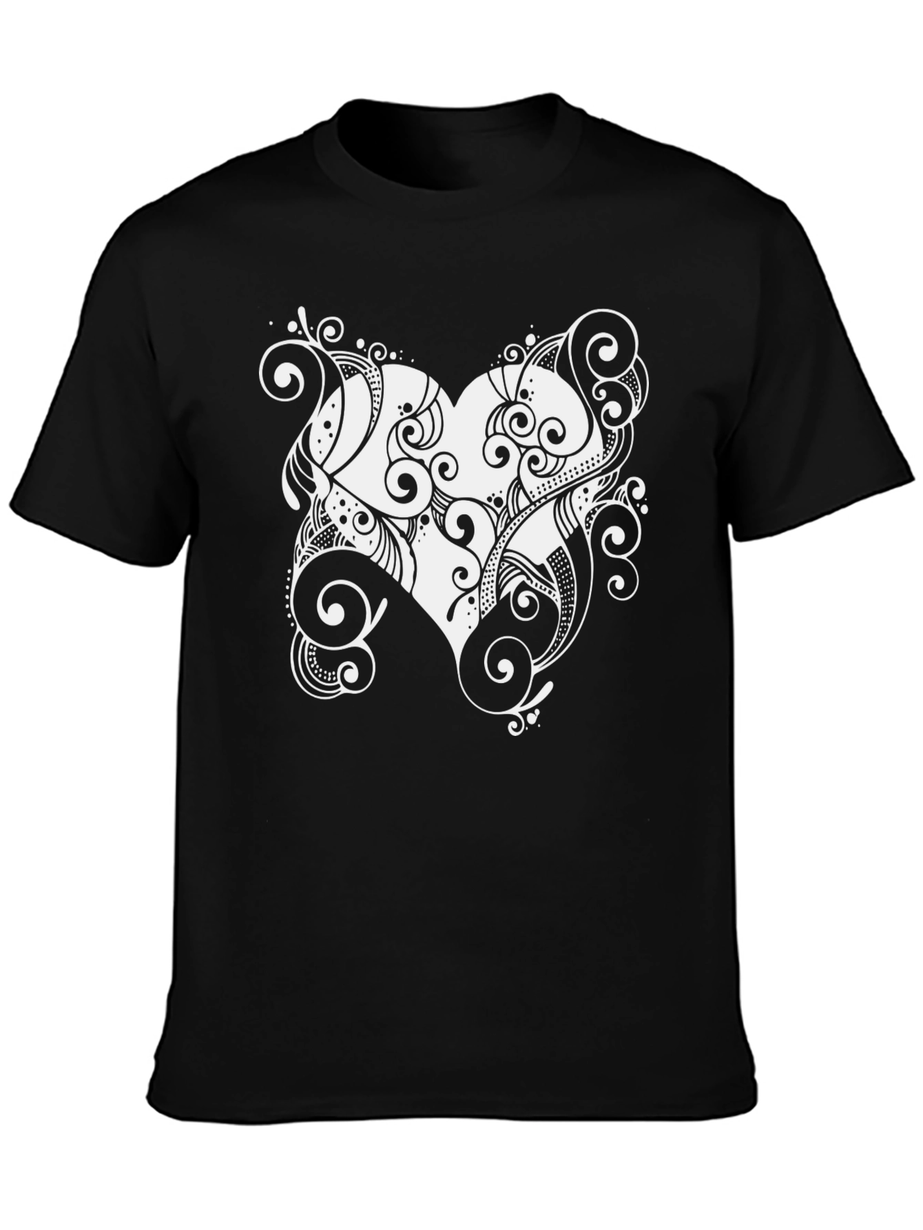 Stylish Black Tee with Heart Swirl Design