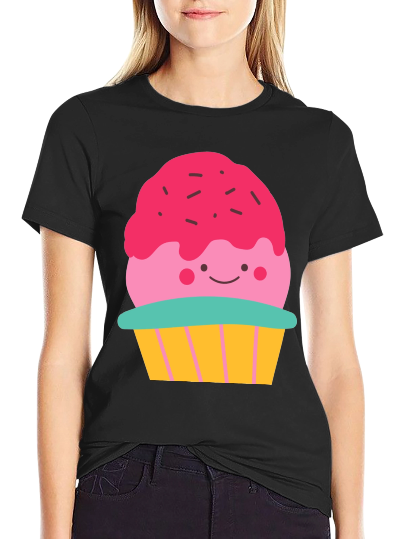 Cute Cupcake Graphic Tee - Black Casual Shirt