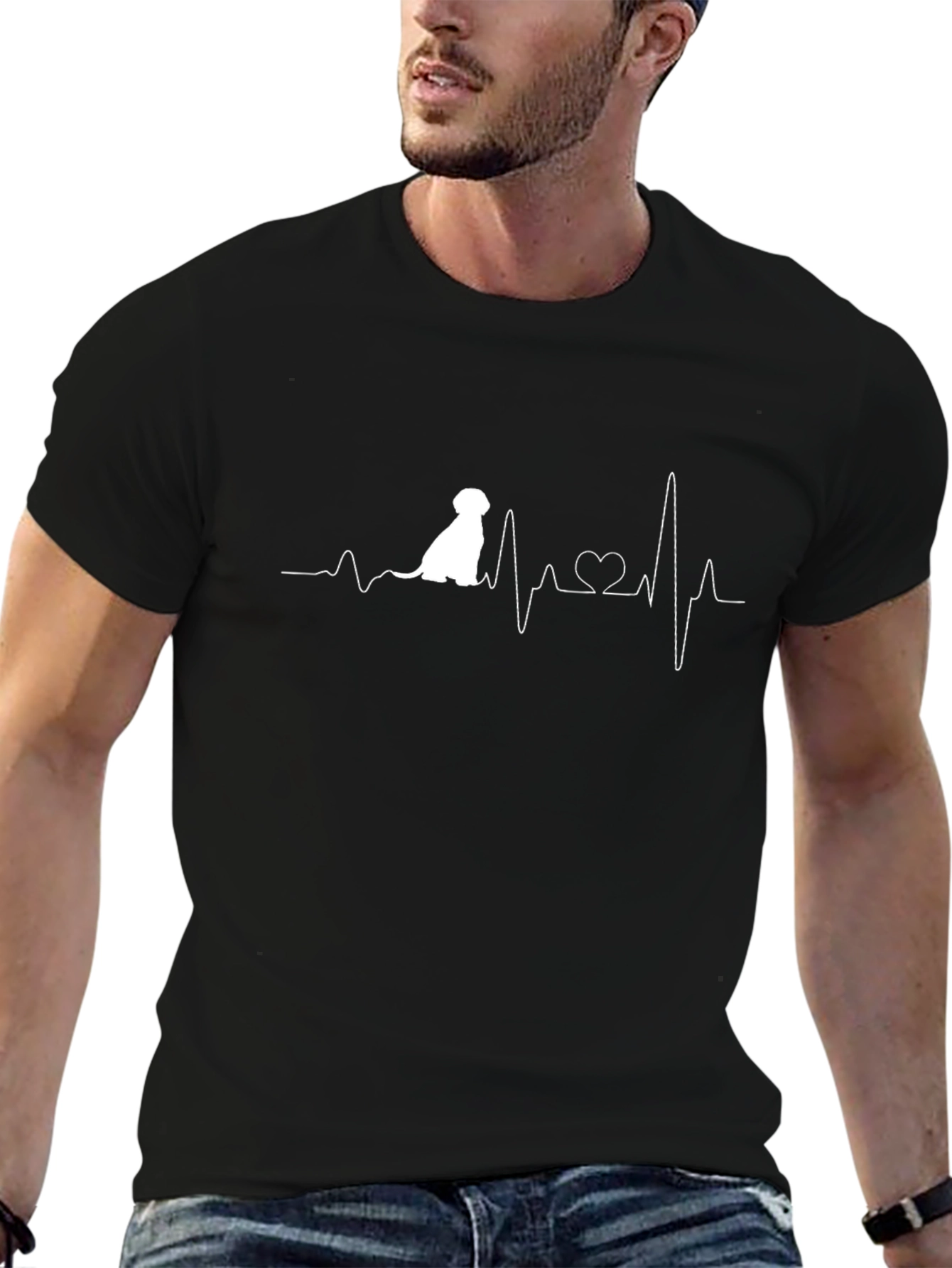 Dog Heartbeat Graphic Tee - Mens Black T-Shirt