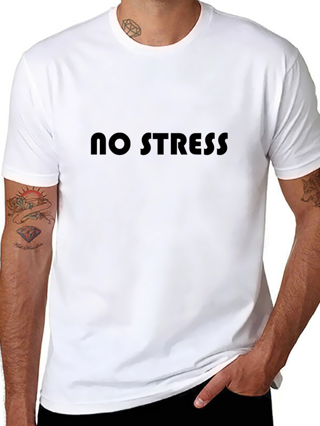 No Stress Black T-Shirt Relaxed Fit