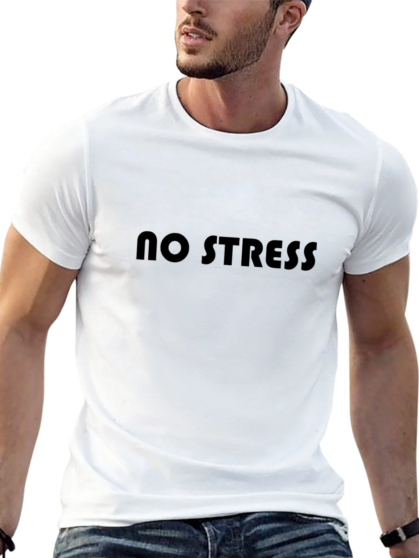 No Stress Black T-Shirt Relaxed Fit