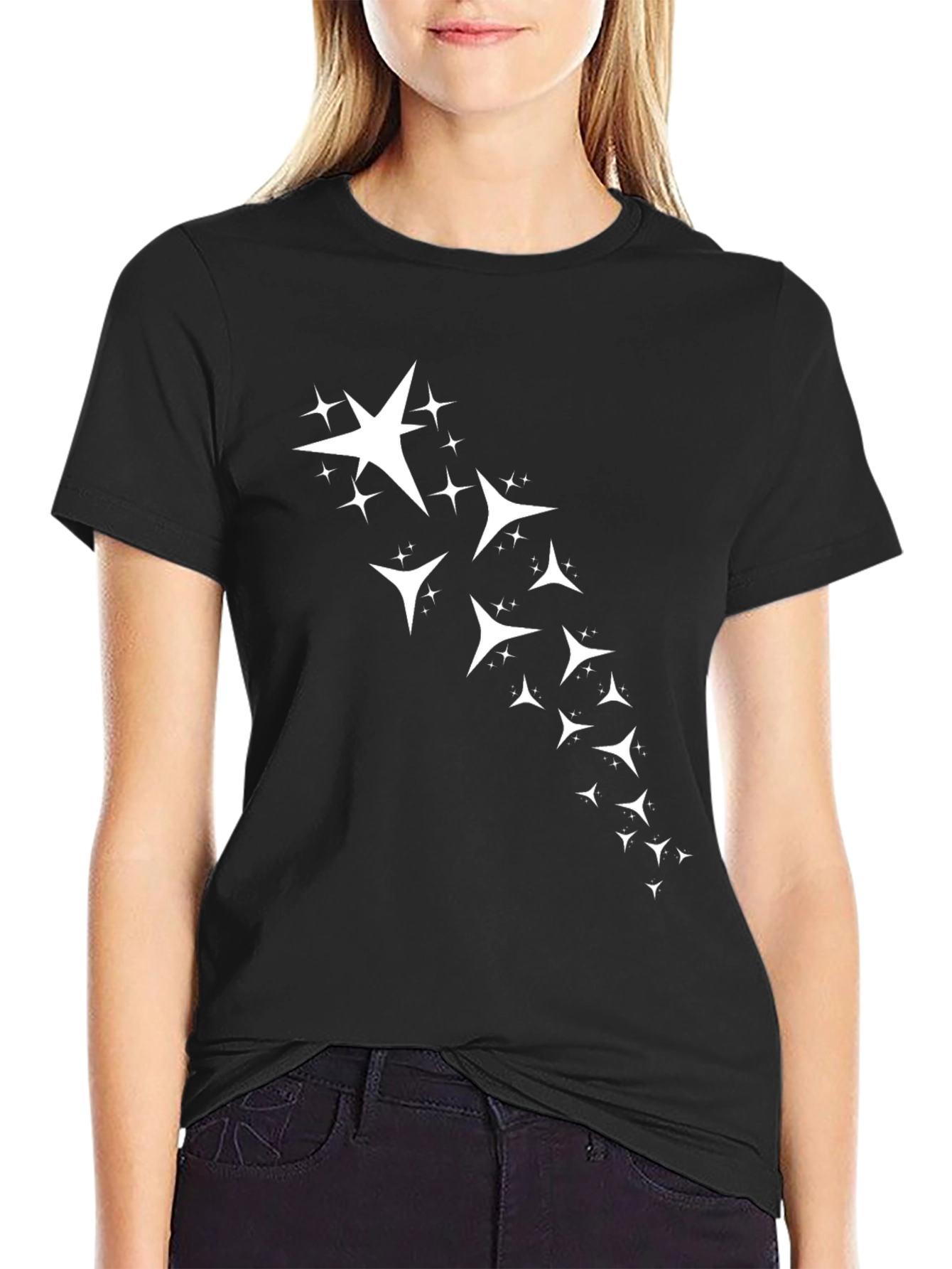Stylish Black T-Shirt with Star Graphic Print