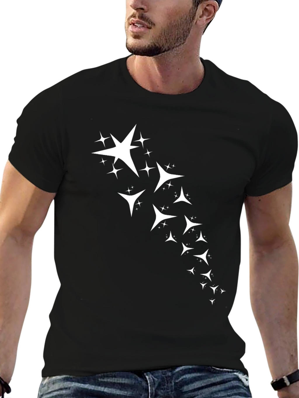 Stylish Black T-Shirt with Star Graphic Print