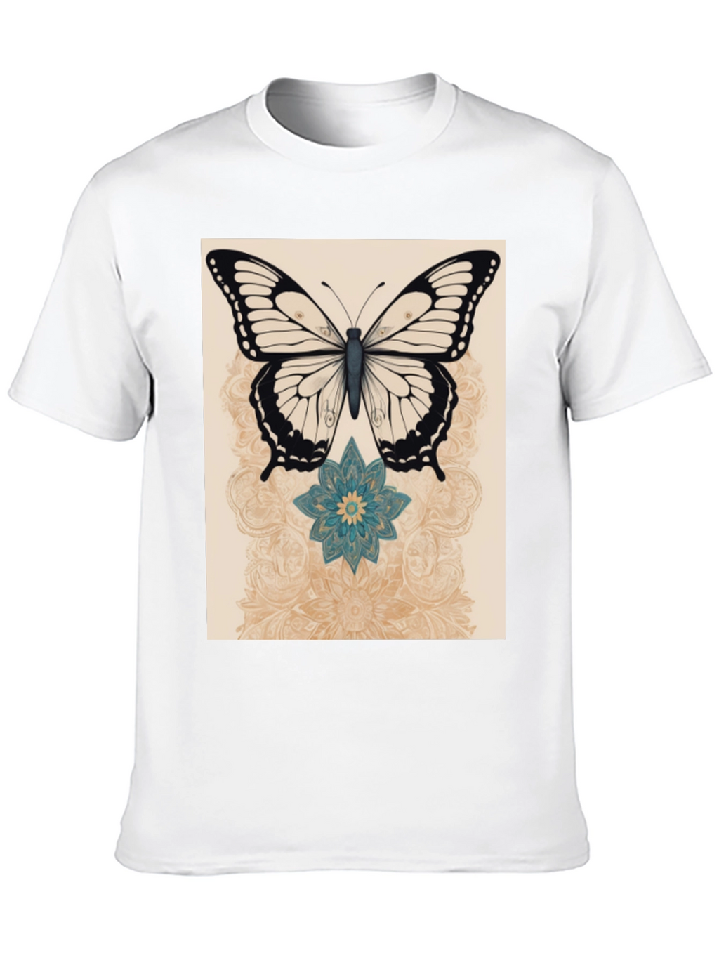 Butterfly & Flower Graphic Print Black T-Shirt