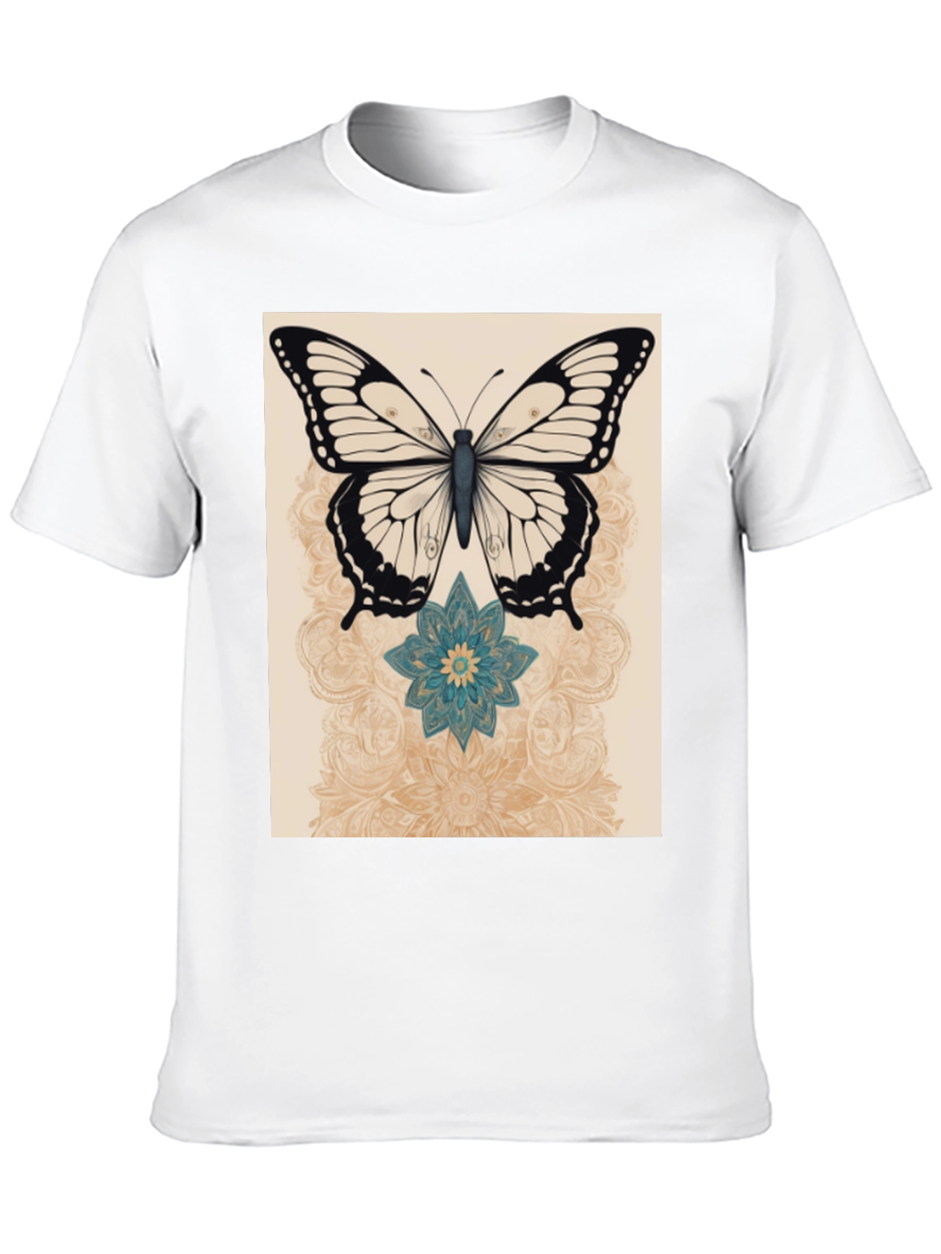 Butterfly & Flower Graphic Print Black T-Shirt