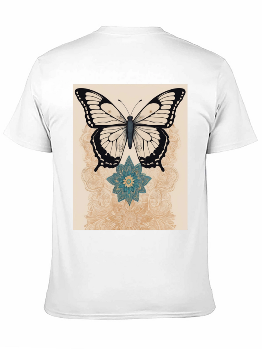 Butterfly & Flower Graphic Print Black T-Shirt