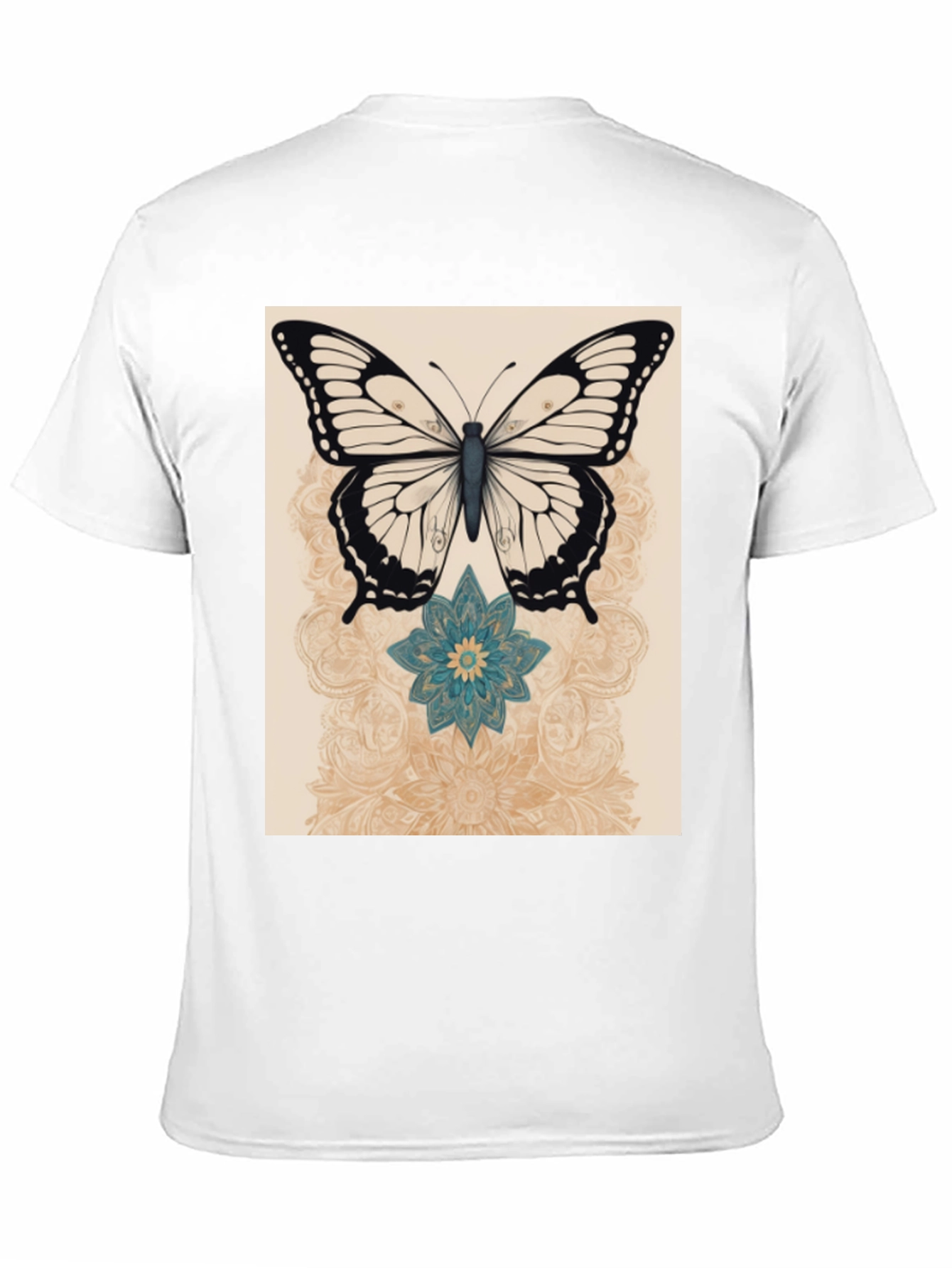 Butterfly & Flower Graphic Print Black T-Shirt