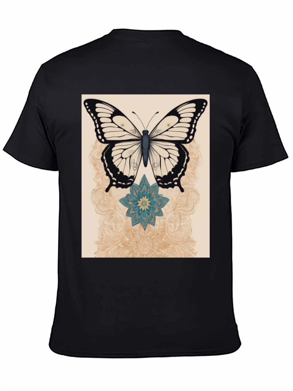 Butterfly & Flower Graphic Print Black T-Shirt