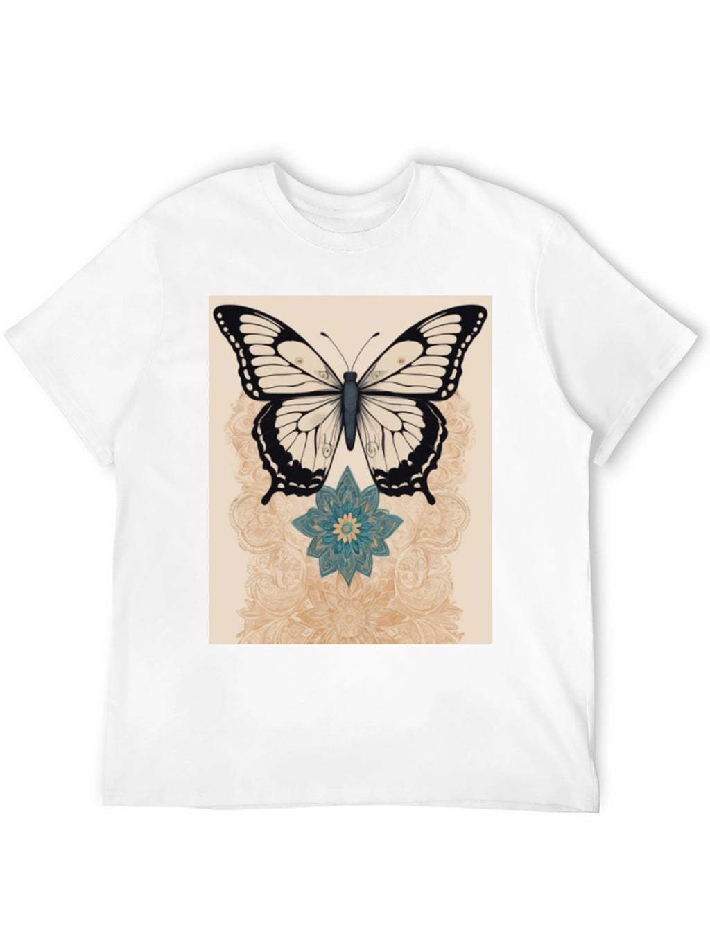Butterfly & Flower Graphic Print Black T-Shirt