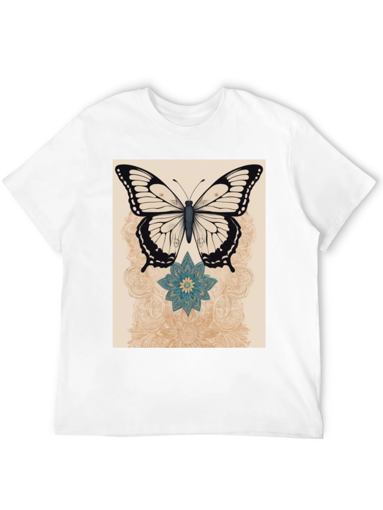 Butterfly & Flower Graphic Print Black T-Shirt