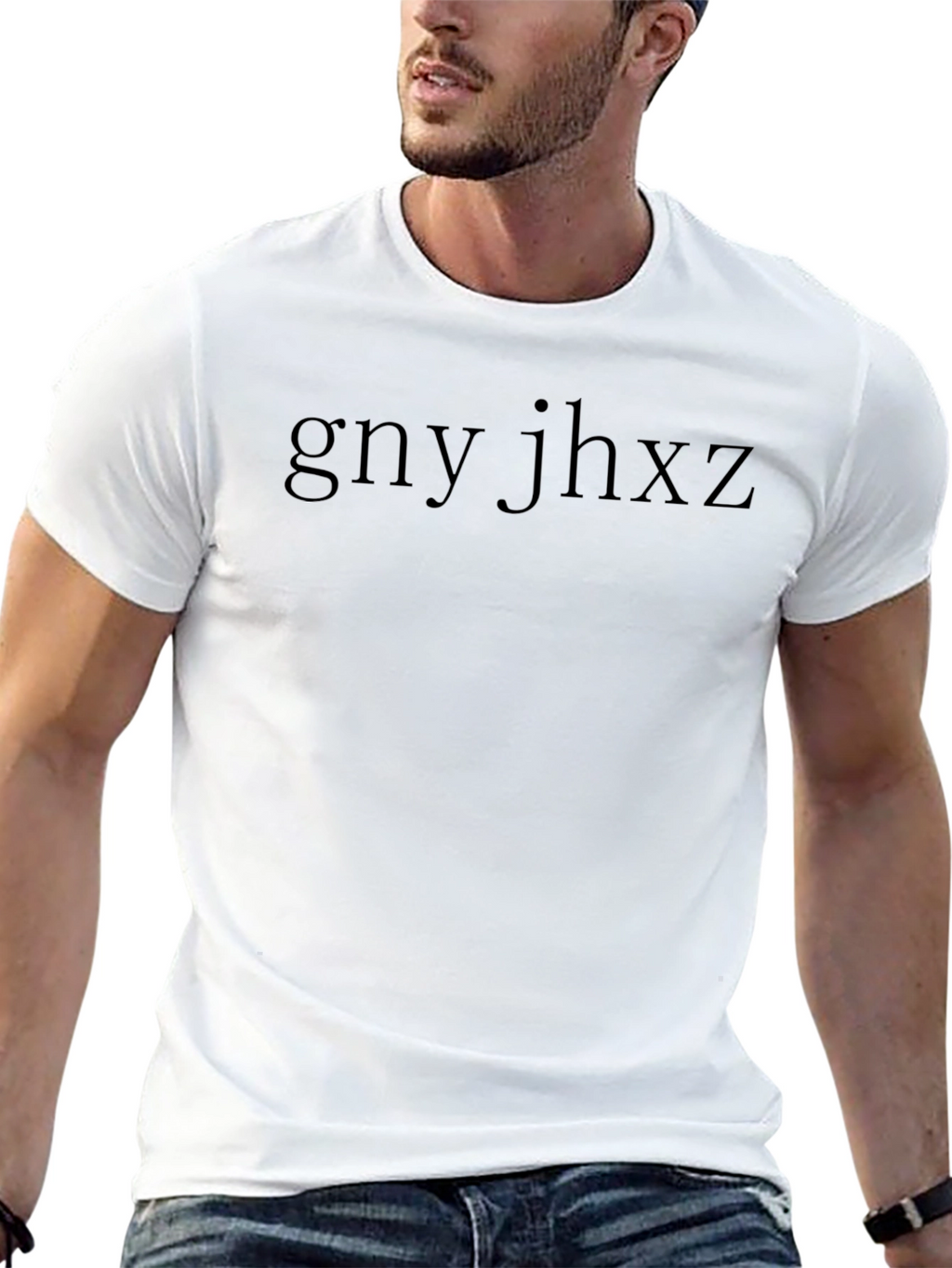 Black Tee with gny jhxz Graphic Print
