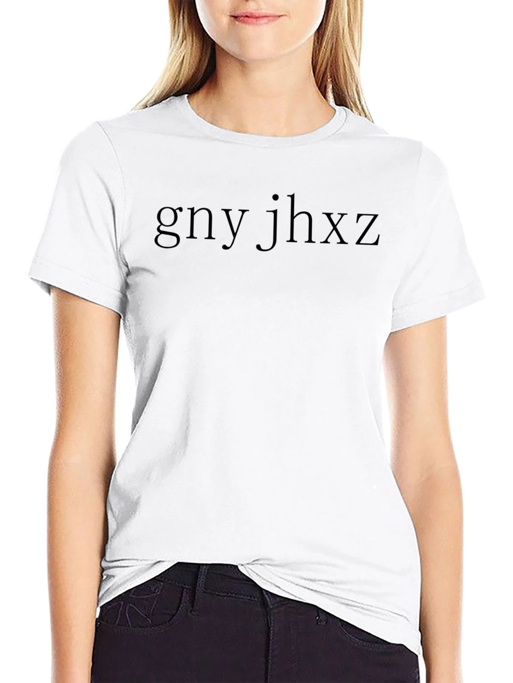 Black Tee with gny jhxz Graphic Print
