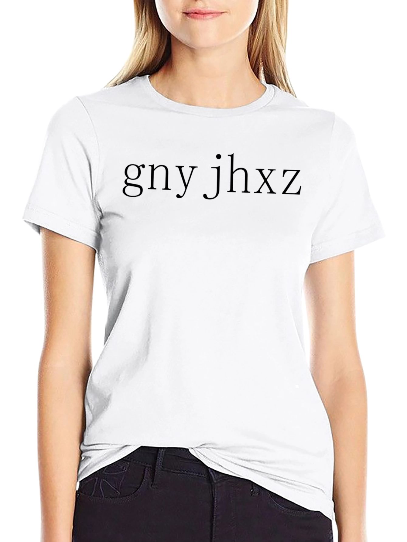 Black Tee with gny jhxz Graphic Print