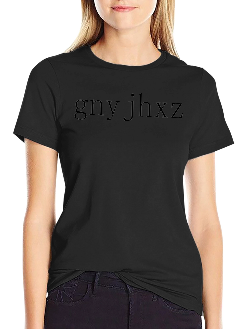 Black Tee with gny jhxz Graphic Print