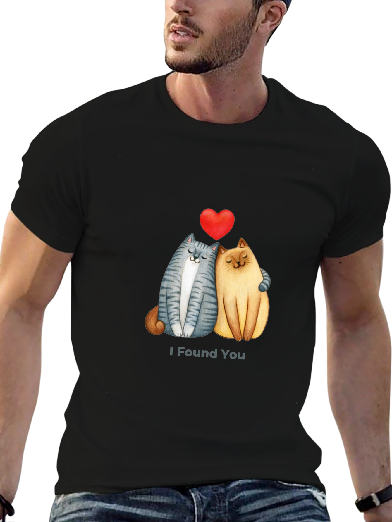 Cute Cats I Found You Valentines Day Black T-Shirt