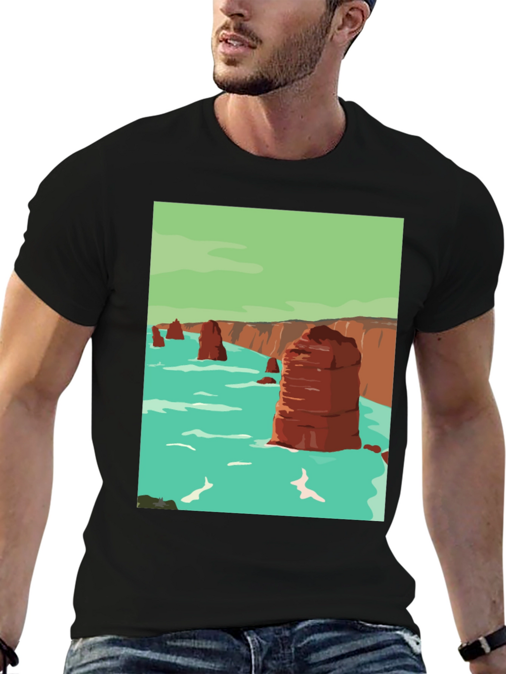 Coastal Cliffs Graphic Tee - Black
