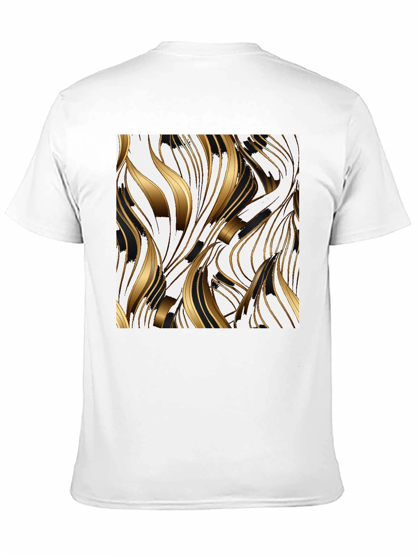Stylish Black Tee with Abstract Gold & Black Design