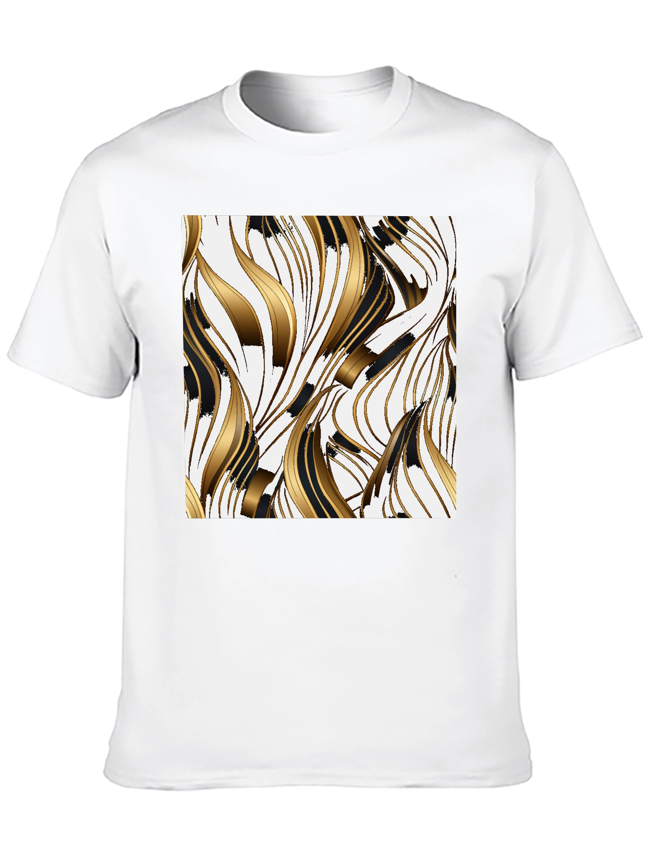 Stylish Black Tee with Abstract Gold & Black Design