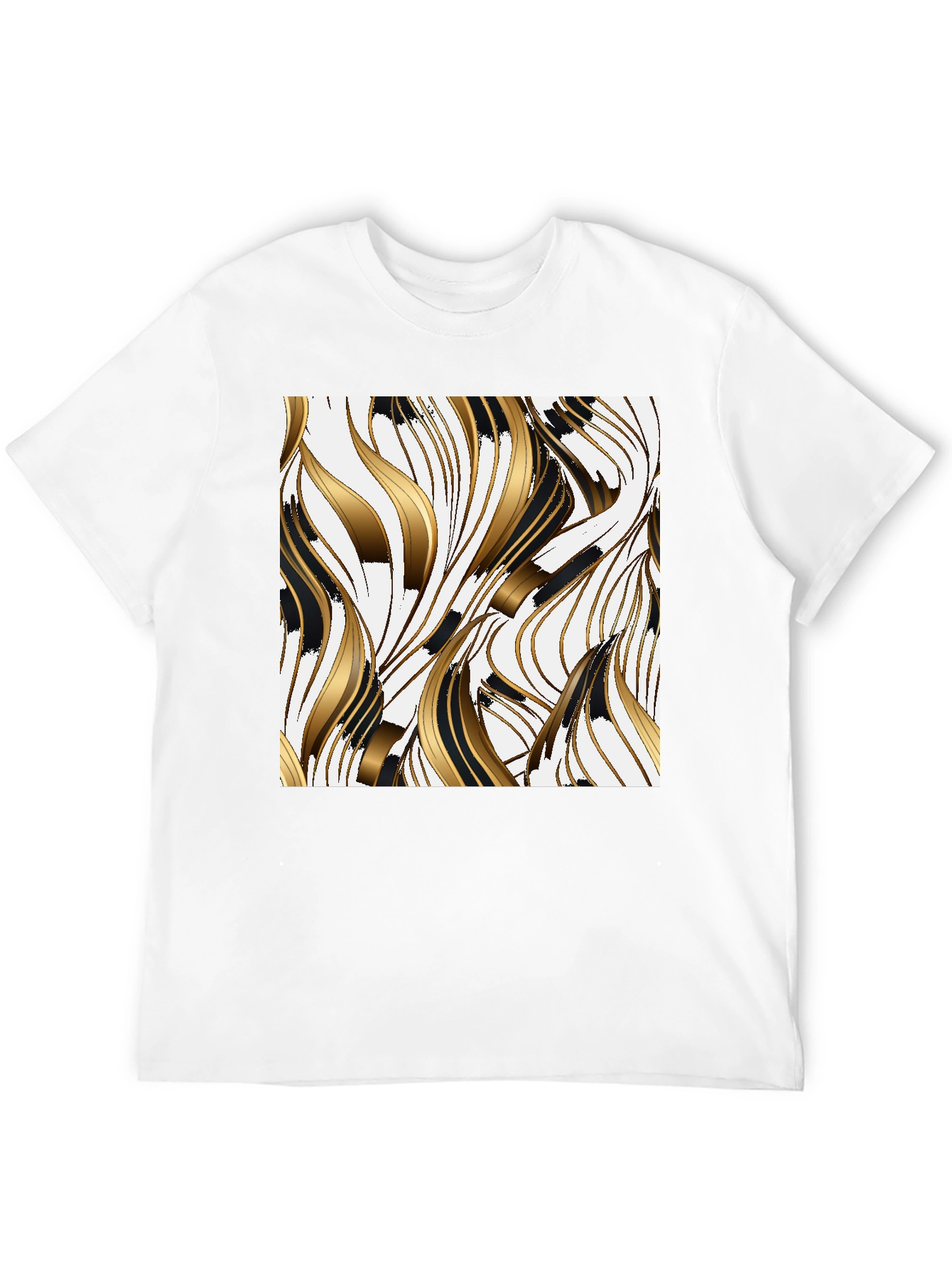 Stylish Black Tee with Abstract Gold & Black Design
