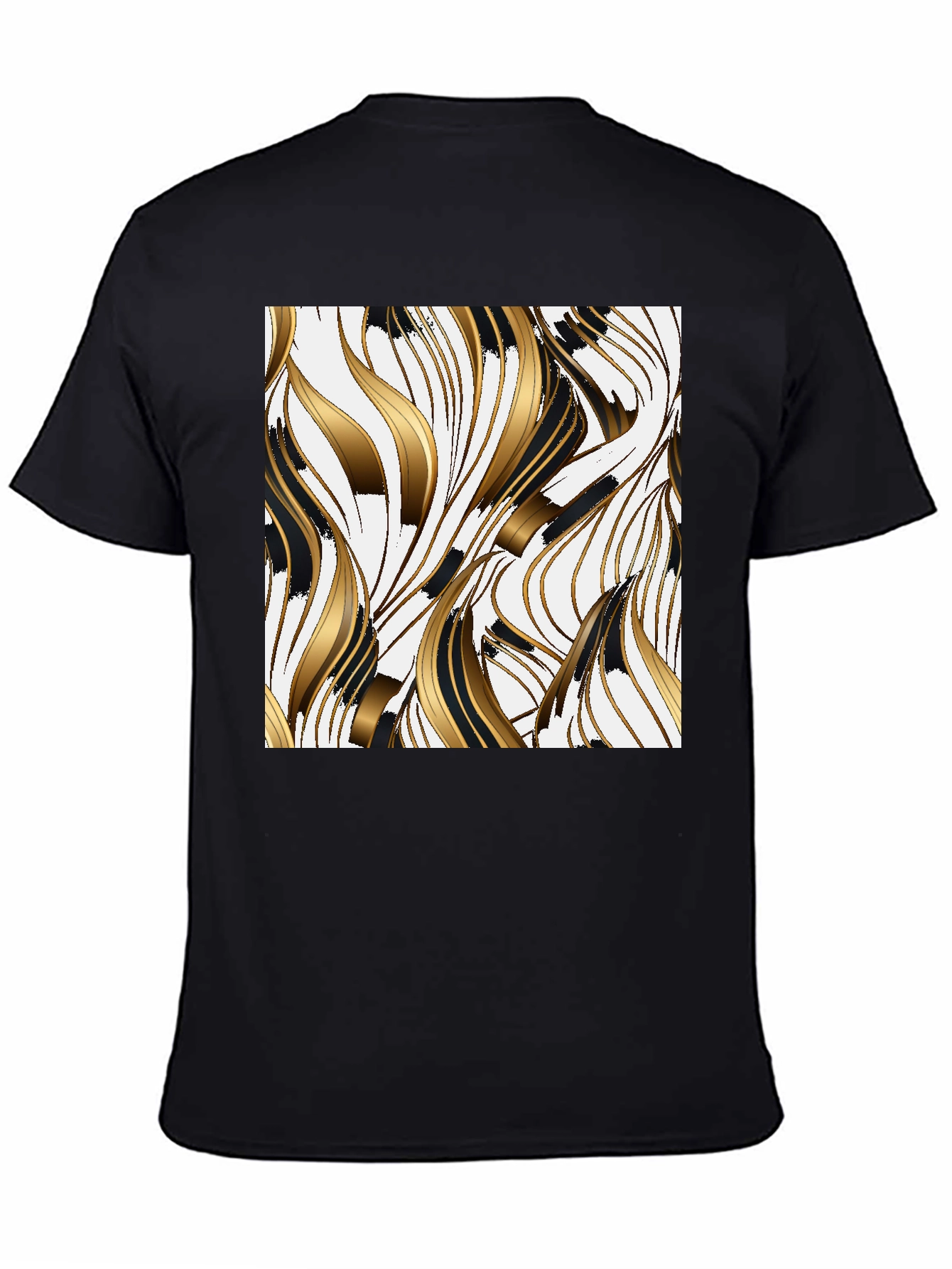 Stylish Black Tee with Abstract Gold & Black Design