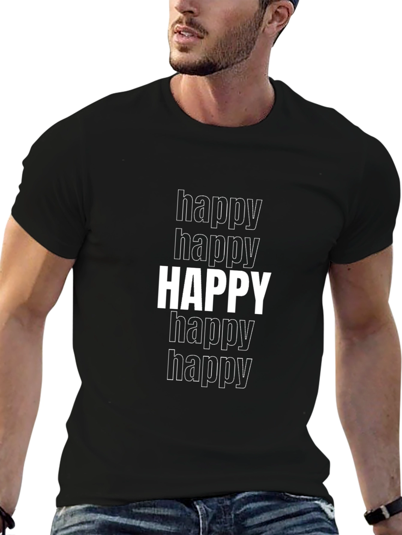 Happy Graphic Tee - Black Cotton Blend