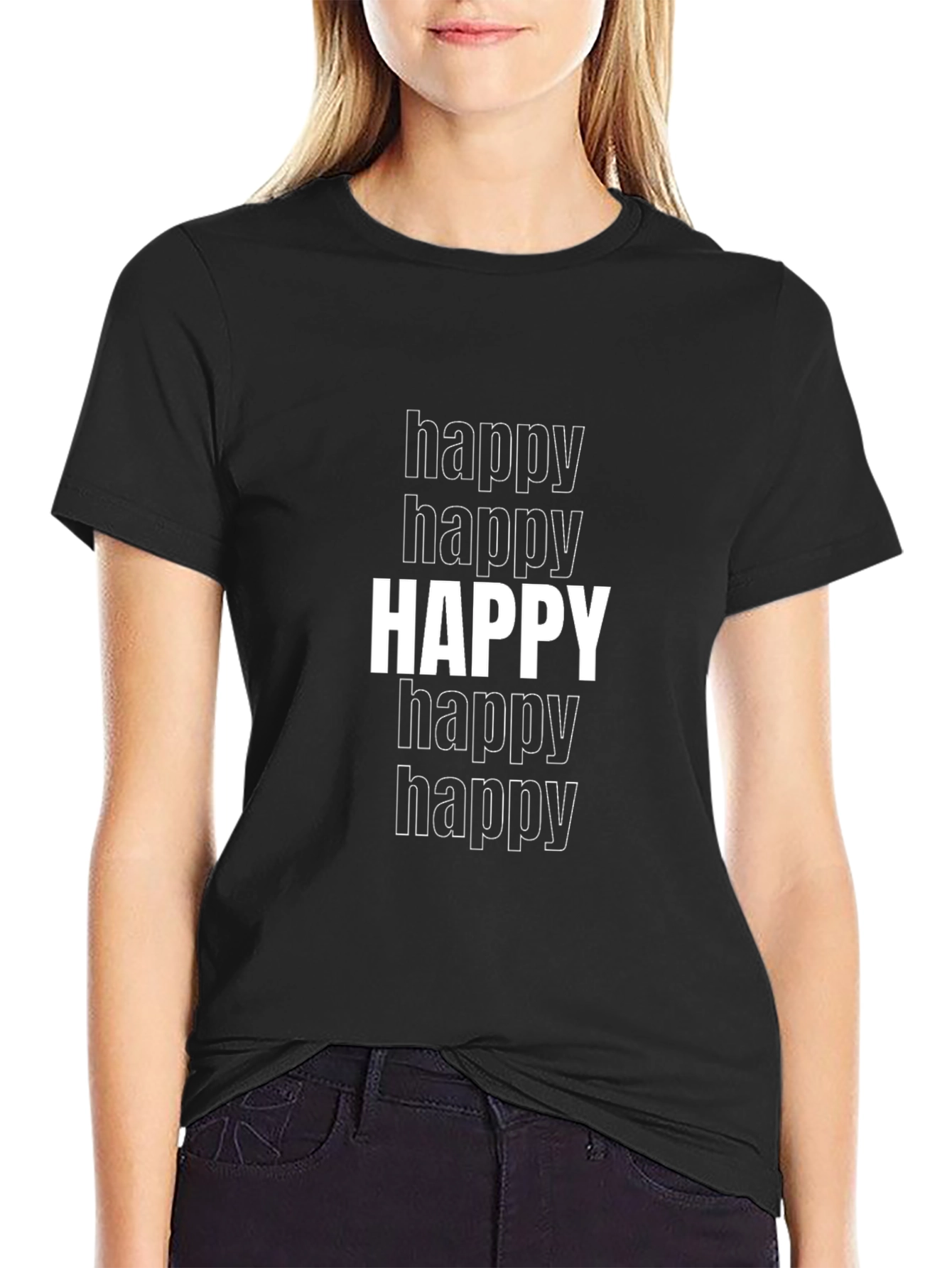 Happy Graphic Tee - Black Cotton Blend
