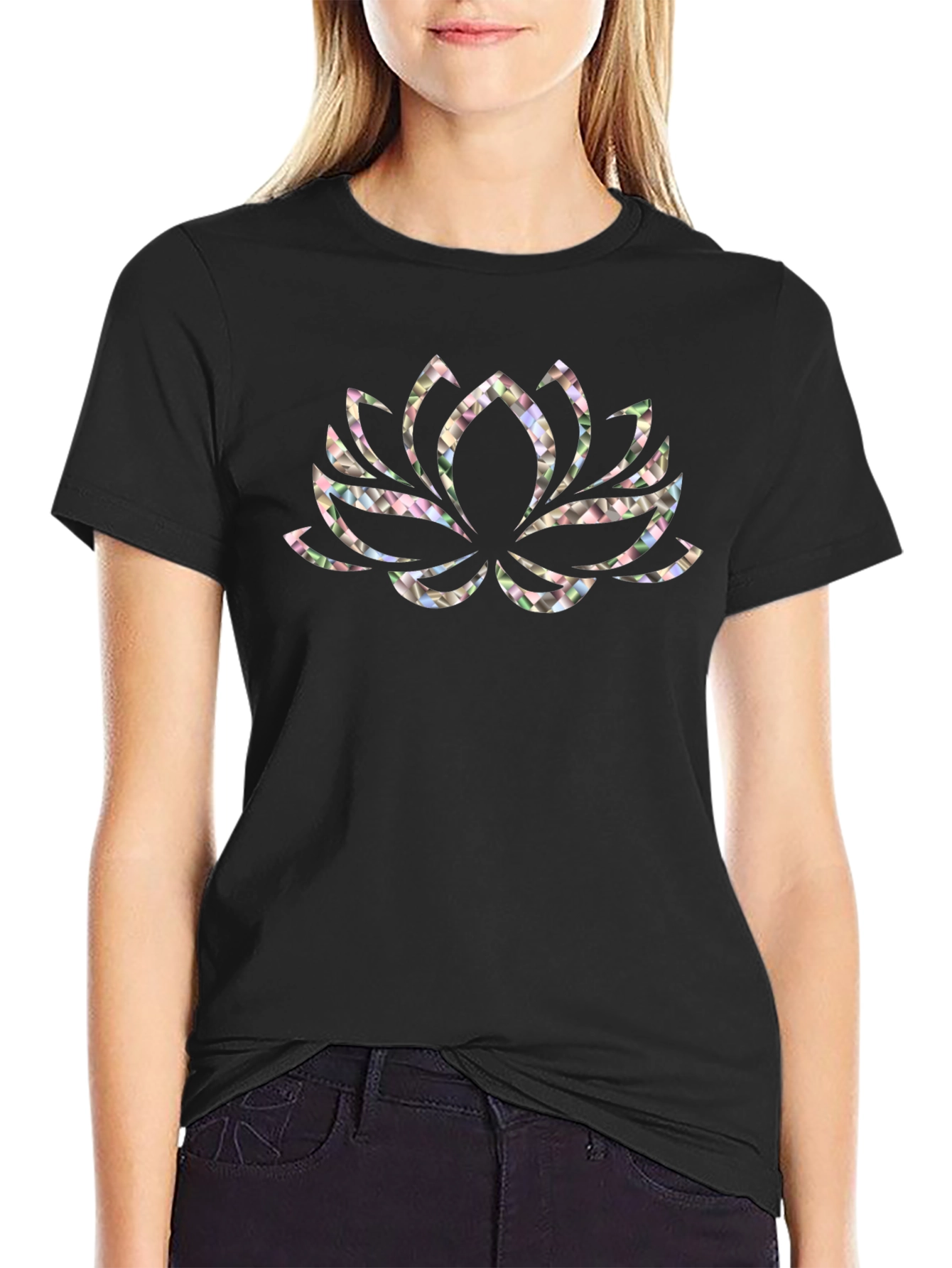 Lotus Flower Graphic Black T-Shirt