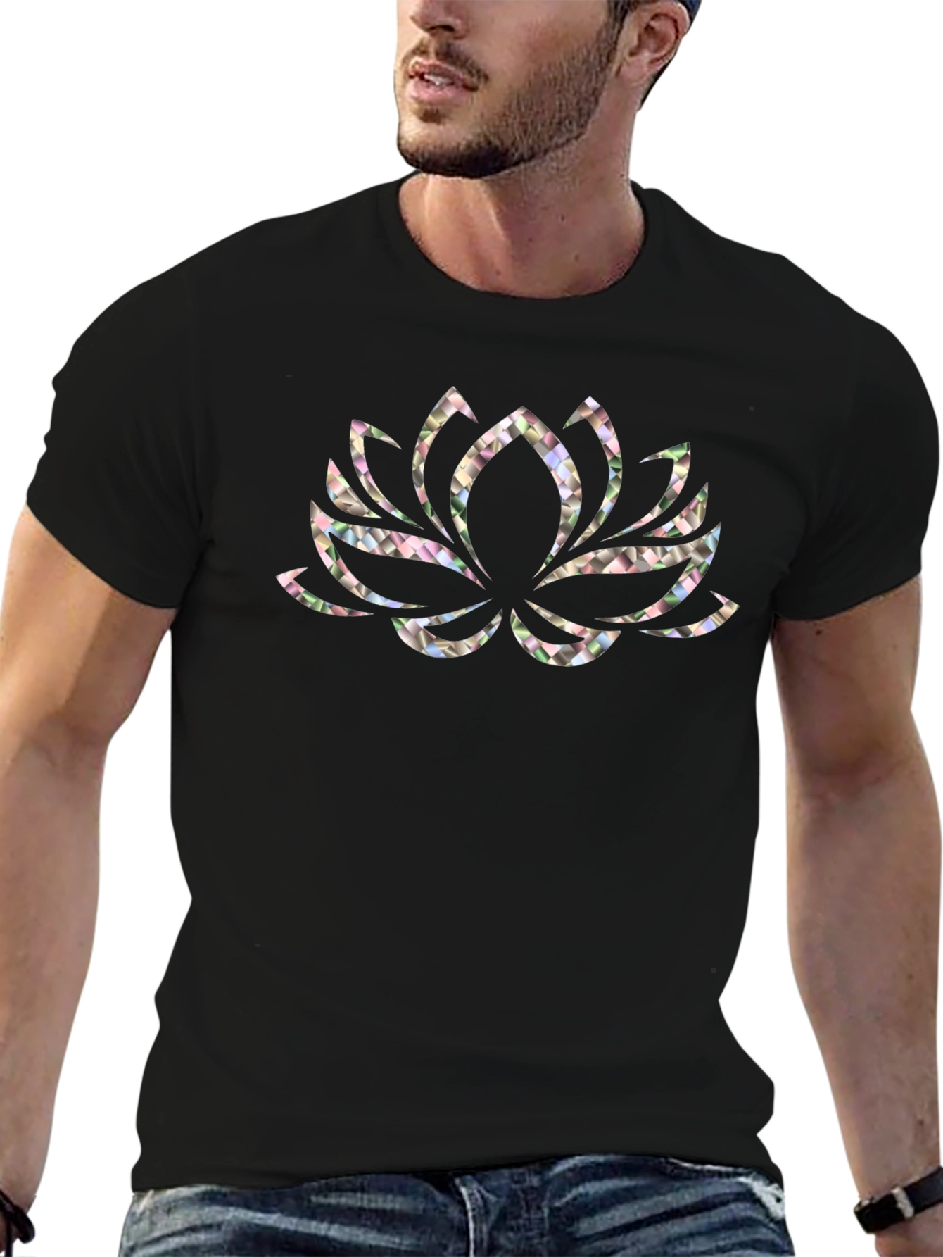 Lotus Flower Graphic Black T-Shirt